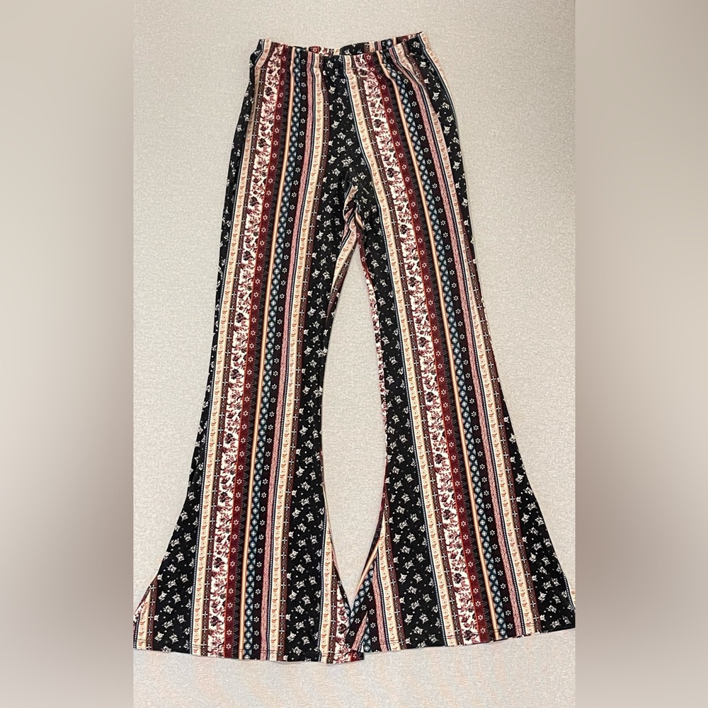 Boho Stripe Flare Pants Multicolor‎ Bell Bottom Y2K Stretch High Rise Festival